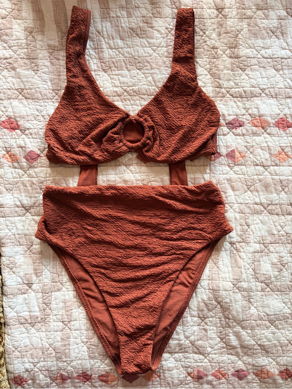 Vitamin A “Skylar” one piece in brick riviera / size L / textured cutout suit